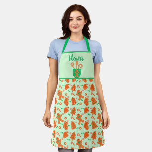 Delantal Gingerbread Pattern Grandma Gift Green