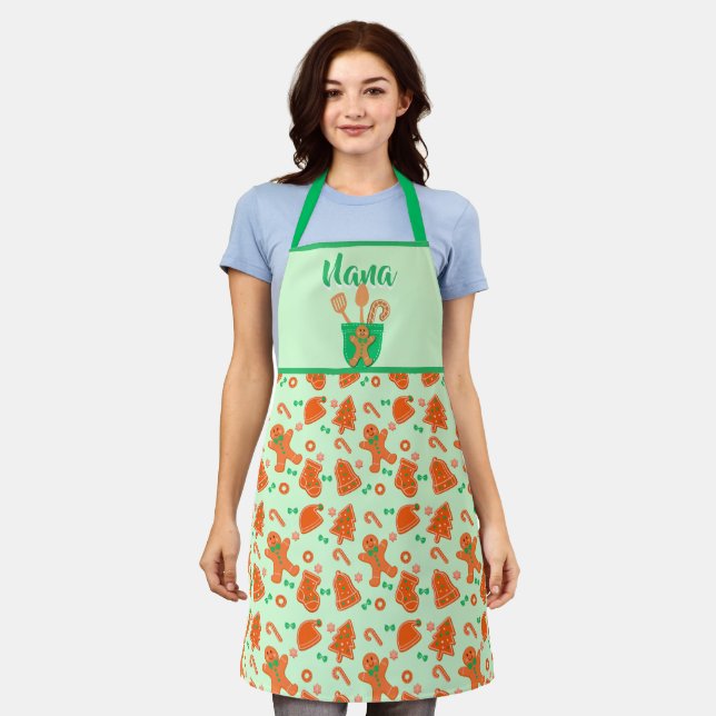 Delantal Gingerbread Pattern Grandma Gift Green (Gastado)