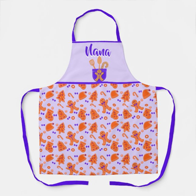 Delantal Gingerbread Pattern Grandma Gift Purple (Anverso)