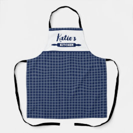 Delantal Gingham Azul Marinho Personalizado