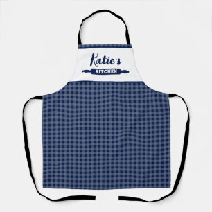 Delantal Gingham Azul Marinho Personalizado