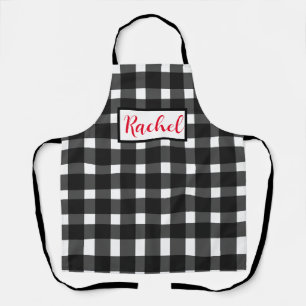 Delantal Gingham blanco negro personalizada
