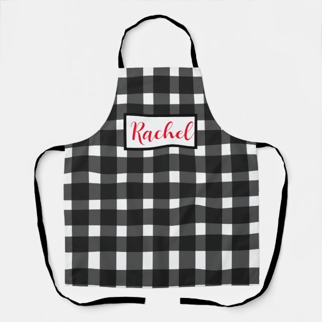 Delantal Gingham blanco negro personalizada (Anverso)