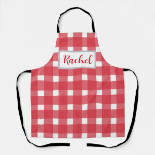 Delantal Gingham blanco rojo personalizado