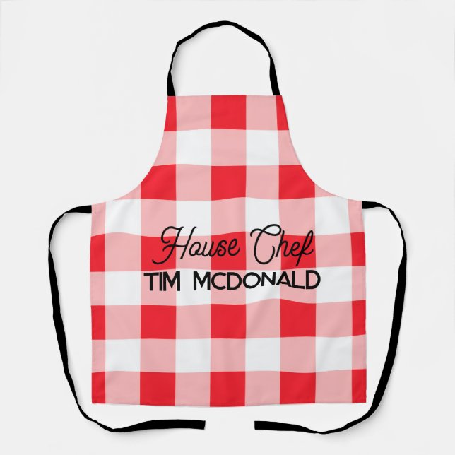 Delantal Gingham de cuadros rojos y blancos CHEF DE CASA (Anverso)