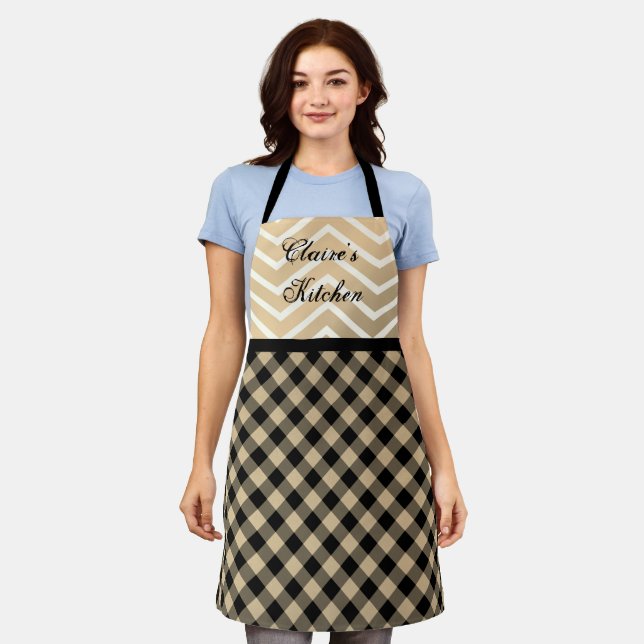 Delantal Gingham Personalizado Chevron Dorado Clásico (Gastado)