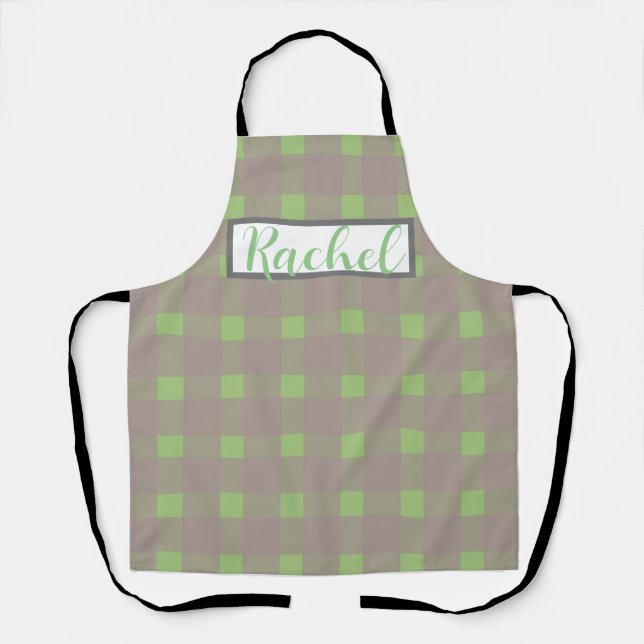 Delantal Gingham Personalizado Gris Verde (Anverso)