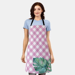 Delantal Gingham Tropical Pink Kitchen Apron por ella