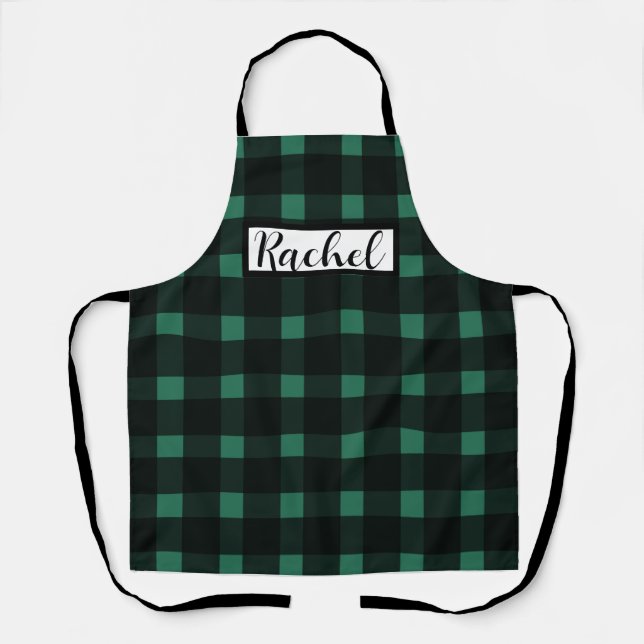 Delantal Gingham verde negro personalizada (Anverso)