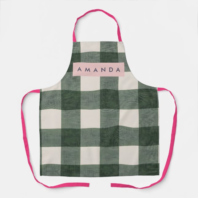 Delantal Gingham Verde Personalizado a Cuadros (Anverso)