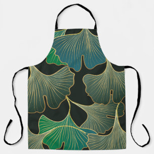Delantal Ginkgo de oro de lujo, arte vintage.