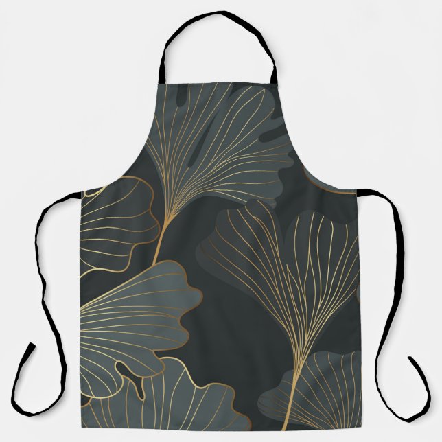 Delantal Ginkgo dorado: Deco floral de lujo. (Anverso)