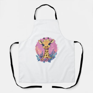 Delantal Girafa Adorable Rodeada De Flores _2