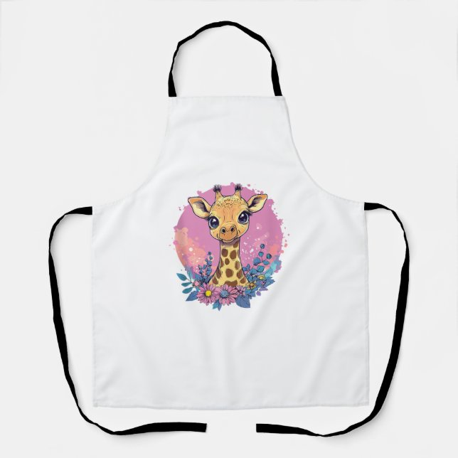 Delantal Girafa Adorable Rodeada De Flores _2 (Anverso)