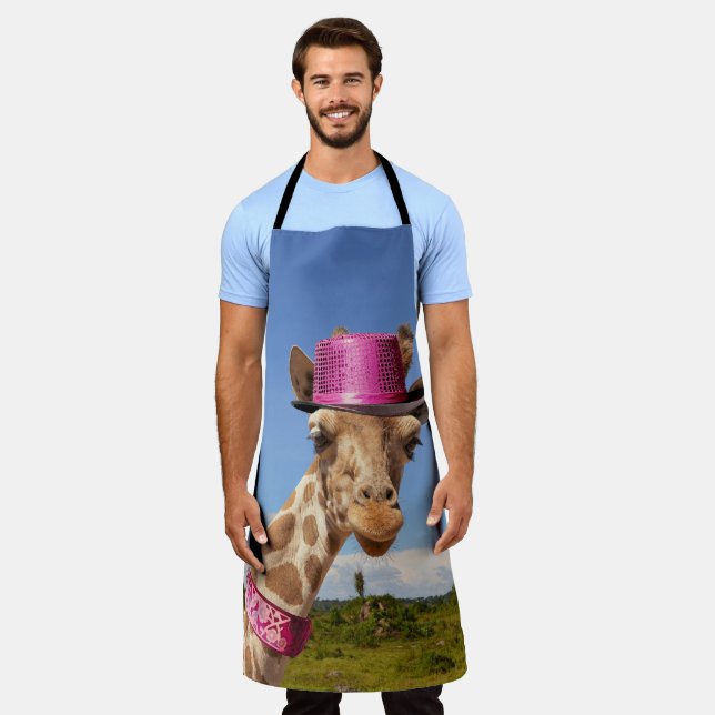 Delantal Girafa en un gorra rosa brillante (Gastado)