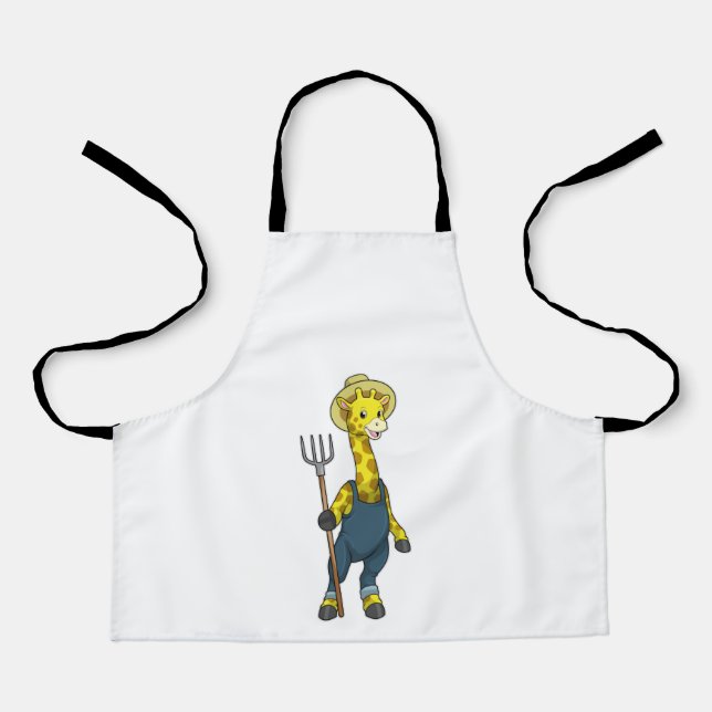Delantal Giraffe como agricultor con horquilla de cocina (Anverso)
