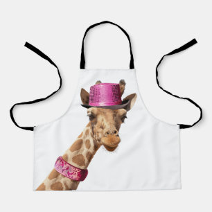 Delantal Giraffe en gorra rosa brillante