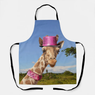Delantal Giraffe en gorra rosa brillante