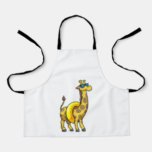 Delantal Giraffe en la playa con anillo de natación y gafas