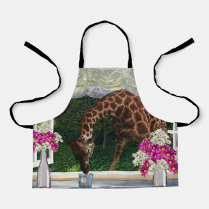 Delantal Giraffe En Mi Ventana, Apron De Impresión Completa