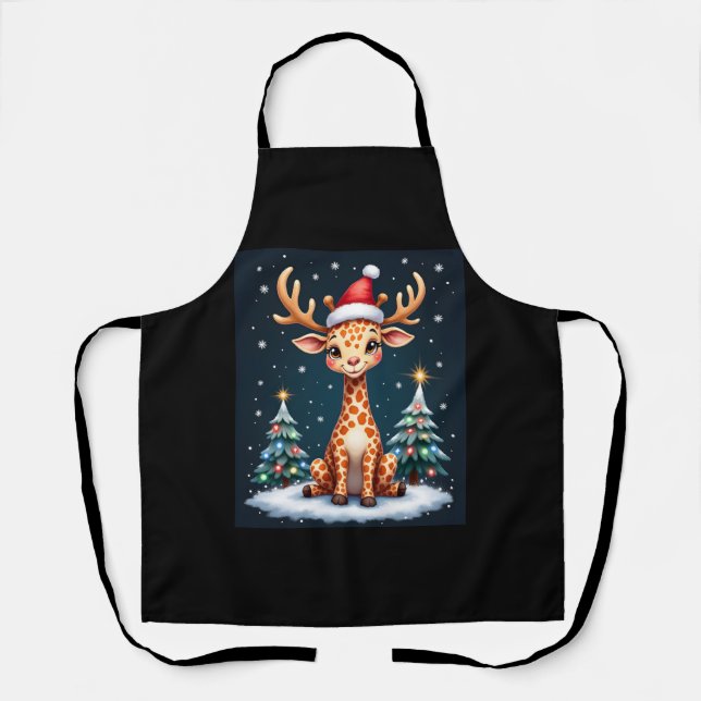 Delantal Giraffe Gorra de renos Santa Christmas Tree Funny  (Anverso)