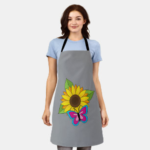 Delantal Girasol amarillo y mariposa azul rosa