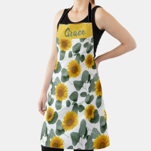 Delantal Girasoles con patrón de hojas de eucalipto persona
