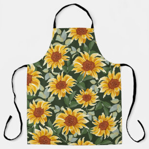 Delantal girasoles de otoño o primavera con fondo verde