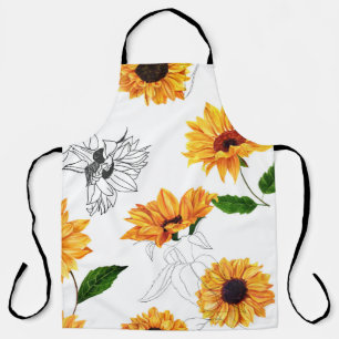 Delantal girasoles dibujados a mano: patrón amarillo vibran