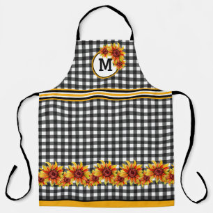 Delantal Girasoles en Gingham Negro Monogramado