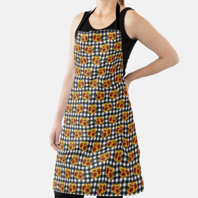 Delantal Girasoles sobre Gingham Negro (in situ)