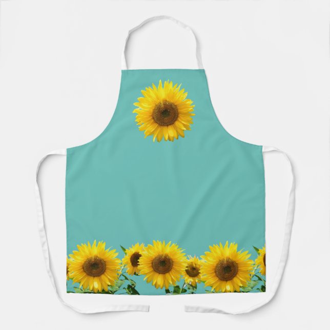 Delantal Girasoles sobre turquesa teal (Anverso)