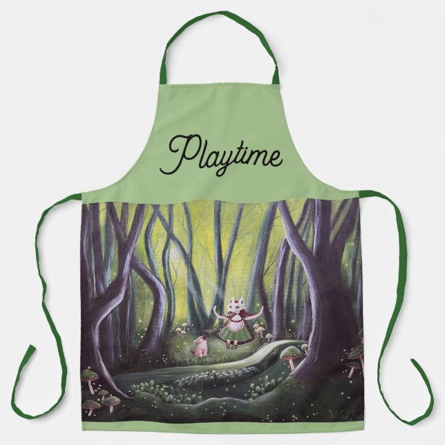 Delantal Girl and Wolf Cub Whimsical Art  (Anverso)