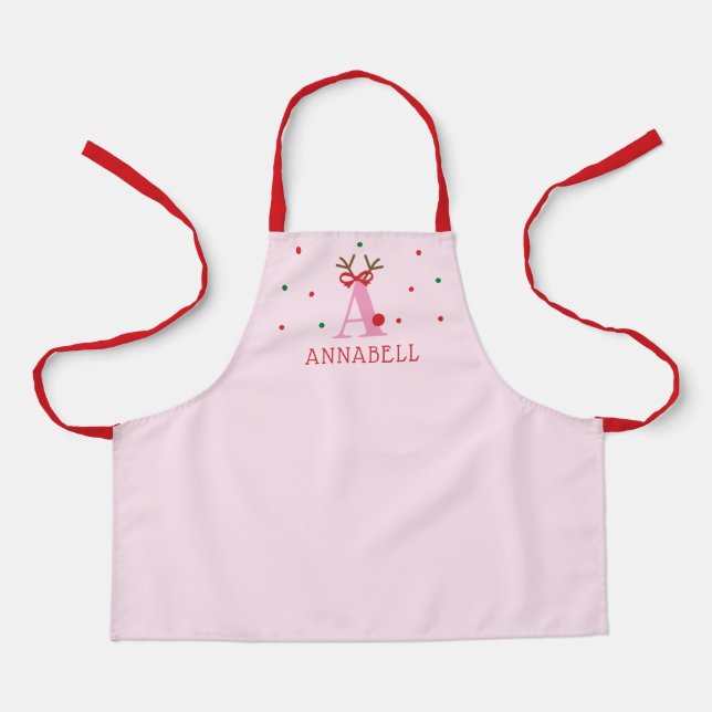 Delantal Girls Personalized Reindeer Initial A  (Anverso)