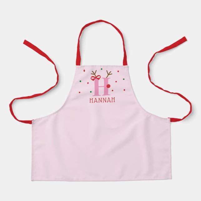 Delantal Girls Personalized Reindeer Initial H  (Anverso)