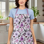 Delantal Girly Lavender Rosas púrpura acuarela floral<br><div class="desc">Girly Lavender Rosas morados acuarela Floral Apron</div>