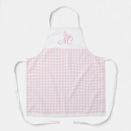 Delantal Girly Rubor Pink Butterfly Monogram Gingham Checks