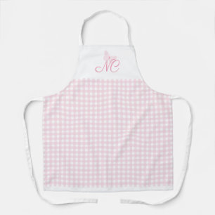 Delantal Girly Rubor Pink Butterfly Monogram Gingham Checks