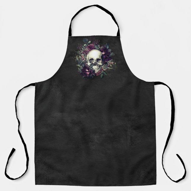 Delantal Glam gótico | Apron | Calavera y Rosas (Anverso)