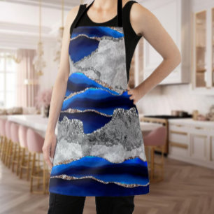 DELANTAL GLAM PURPURINA DE PLATA DE MÁRMOL GRIS AZUL AGATE