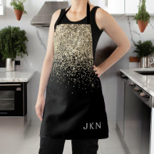 Glitter Negro Dorado Monograma Iniciales Chicas