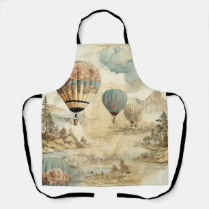 Delantal Globo aerostático azul retro paisaje de viaje anti