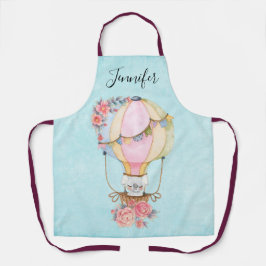 Delantal Globo de aire caliente lindo con acuarela de oso