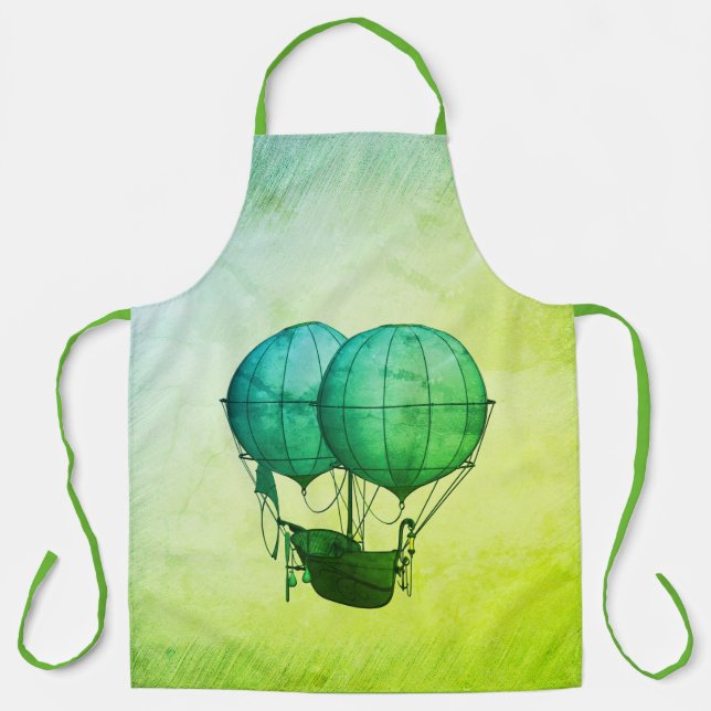 Delantal Globos aerostáticos Steampunk con verde barco (Anverso)