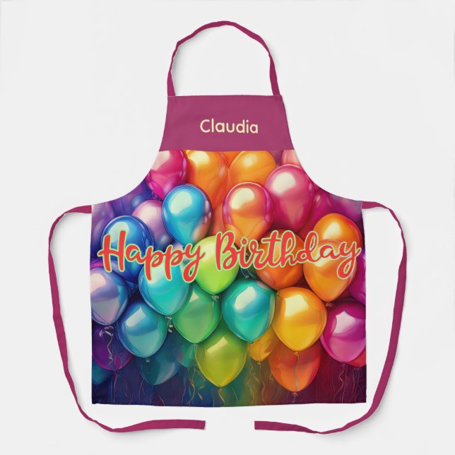 Delantal Globos de Cumpleaños Personalizados Arcoíris (Anverso)