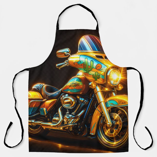 Delantal Glow Ride BBQ Apron – Neon Motorcycle Grill Master (Anverso)