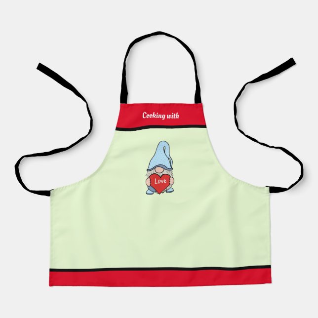 Delantal Gnome con el corazón todo sobre el dispositivo de  (Anverso)