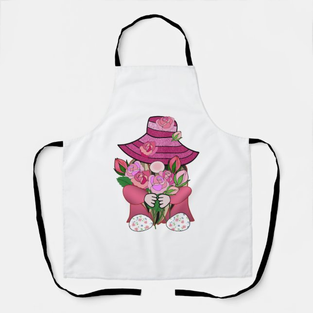 Delantal Gnome con rosas rosas rosas rosas San Valentín had (Anverso)