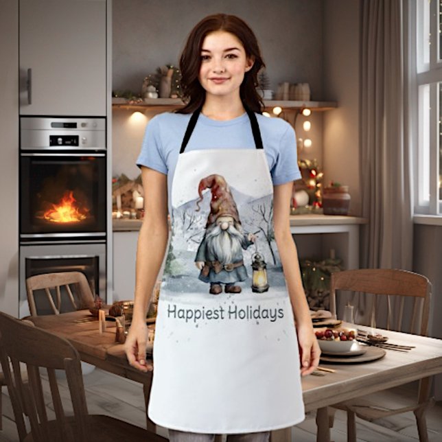 Delantal Gnome de Navidades de invierno acuarela (Watercolor Winter Christmas Gnome Apron)