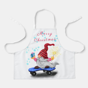 Delantal Gnome de patinaje de navidad Apron con regalos